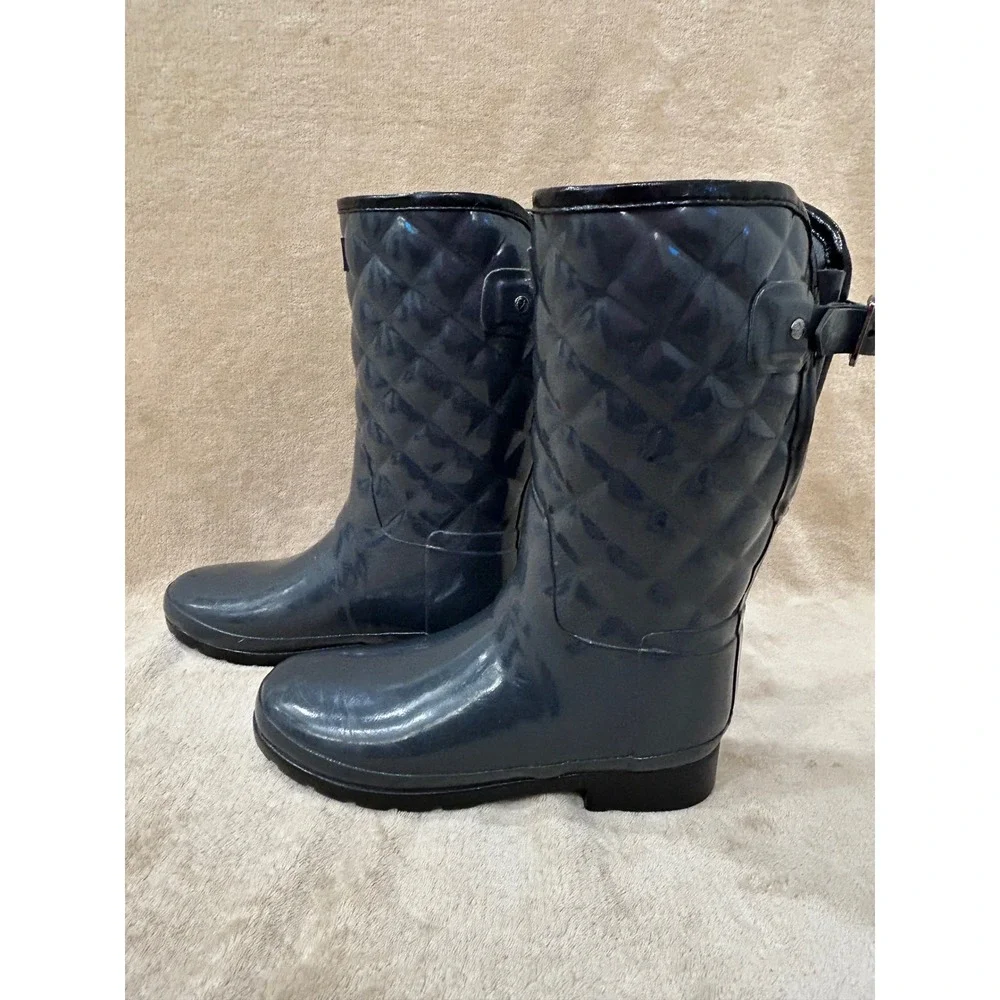Hunter Womens 7 Refined Gloss Quilted Short Rain Boots Quilted Rubber Pull On